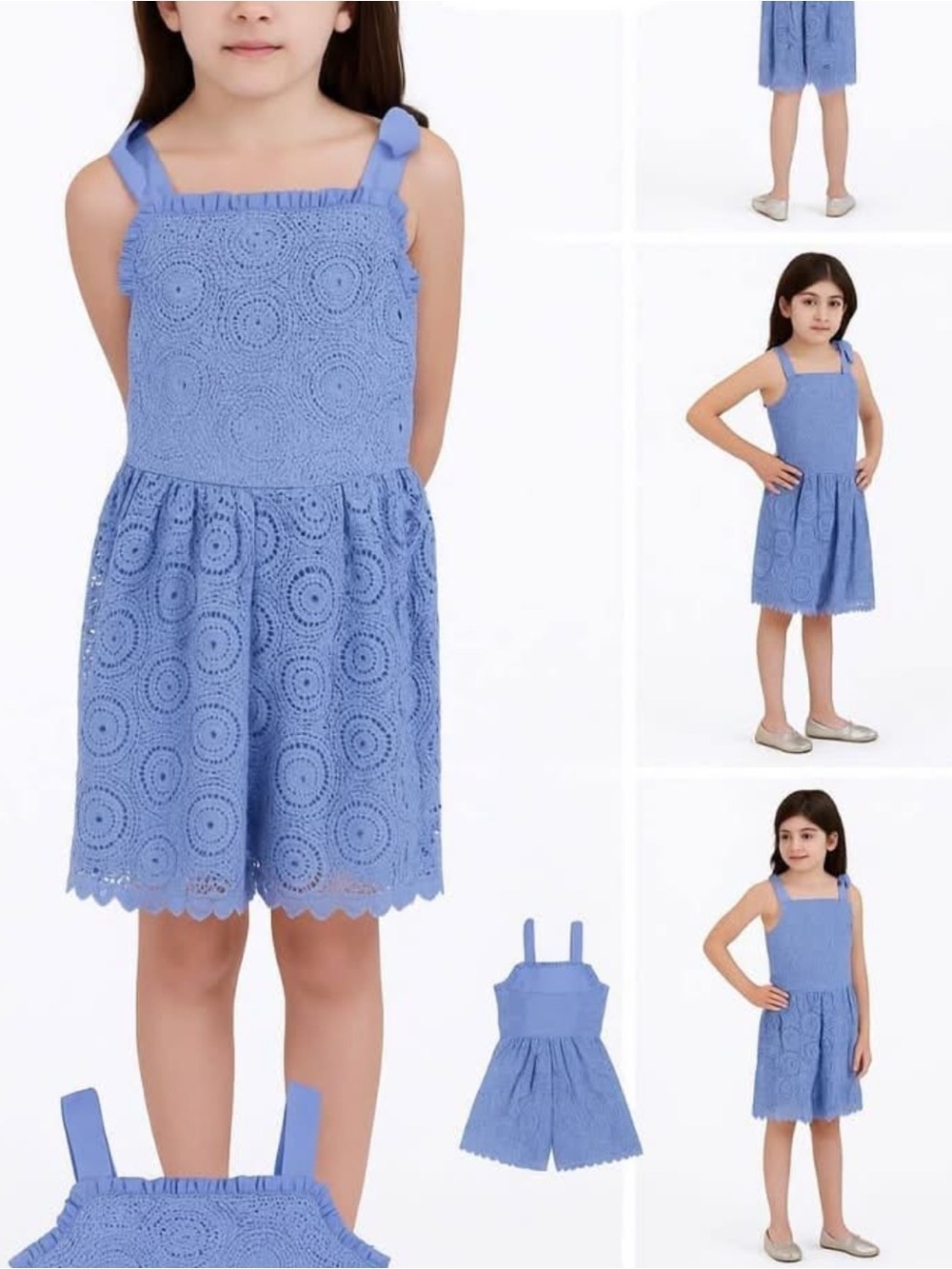 Kensie Girl periwinkle blue crochet lace tie-shoulder jumpsuit romper size 16